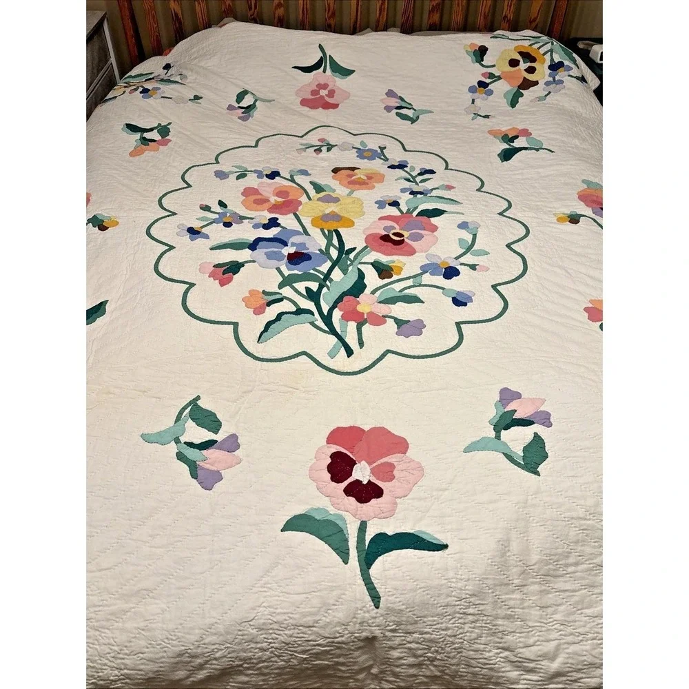 A Bouquet Of Pansies Hand Appliqué Handmade 74